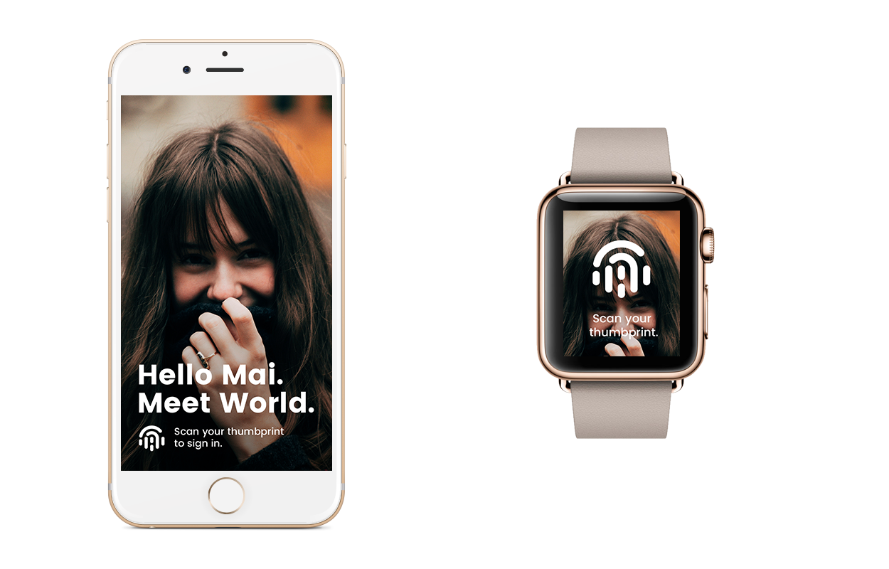 Logon Screen for Mai on iPhone 6 and Apple Watch